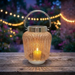 Lanterne décorative en métal avec support en verre et poignée pour la maison, le jardin, la terrasse, les mariages, les événements, l'éclairage de table - Product Image 4
