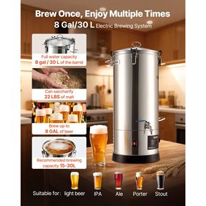 Kit de brassage domestique tout-en-un en acier inoxydable 304 de 30 L (8 gallons) 1500 W avec filtre haut – Équipement pratique pour la brasserie maison - Product Image 2