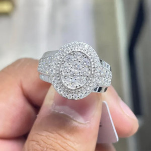 Iced Out Oval Moissanite <b>Ring</b> for <b>Men</b> VVS Clarity Custom Hip Hop Statement <b>Ring</b> 925 <b>Silver</b> Bling Jewelry Gift - Product Image 1