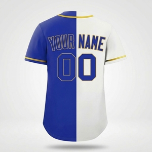 Maillot de baseball personnalisé OEM pour équipe, entièrement boutonné, bleu et blanc, sublimé avec nom et numéro, unisexe adulte, manches courtes - Product Image 3