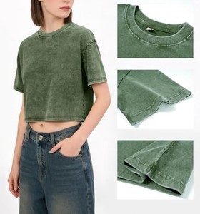 Camiseta Corta de Cuello Redondo para Mujer, Manga Corta, Corte Holgado, Color Sólido, Estilo Casual, Tejido de Punto Jersey, 100% Algodón, Estilo Primavera Verano - Product Image 2