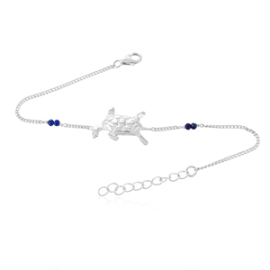 Bracelet délicat tortue de mer en argent sterling 925 avec perle bleue, bijoux côtiers - Product Image 3