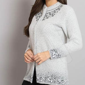 Suéter de Punto para Mujer, 100% Algodón, Bordado, Invierno, Casual, Cálido, Suave, con Botones Cubiertos - Product Image 3