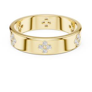 Anillo de Boda de Oro Amarillo con Diamantes Florales Cultivados en Laboratorio para Mujer |   Anillo de Aniversario Apilable Moderno con Diseño Floral - Product Image 3