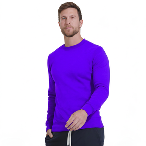 เสื้อสเวตเชิ้ตแขนยาวคอกลมสีทึบสำหรับผู้ชาย เสื้อสเวตเชิ้ตลำลองสำหรับฤดูใบไม้ร่วง ทรงปกติ สีน้ำเงินเข้ม - Product Image 2