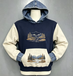 เสื้อฮู้ดผู้ชายผ้าฟลีซคอตตอน 100% สำหรับฤดูหนาว ดีไซน์ลำลองพรีเมียมสำหรับกิจกรรมกลางแจ้ง พร้อมลายพิมพ์ดิจิทัลแบบกำหนดเอง ลายเรียบ มีฮู้ด - Product Image 1