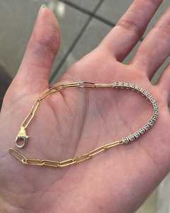 Half Tennis Half Link Paperclip Chain 7 Inches 10k 14k 18k <b>Solid</b> <b>Gold</b> Round Cut Lab Grown Diamond Tennis Bracelets Factory Price - Product Image 3