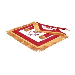 Delantal de Maestro Masón de la Logia Azul con Cinta Roja, Hilo Dorado, Corona y Flecos de Encaje Étnico de Terciopelo MAP-0116 - Product Image 5