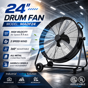Ventilador Industrial de Tambor de 24 Pulgadas, OEM ODM de Vietnam, Ventilador de Piso Metálico Portátil de Alta Velocidad con Ruedas para Almacén, Fábrica, Taller - Product Image 3