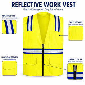 Chaleco de Seguridad de Alta Visibilidad de Algodón al por Mayor con Cinta Reflectante, Bolsillos Utilitarios, Ropa Industrial Duradera Unisex, Personalizable con Serigrafía - Product Image 6