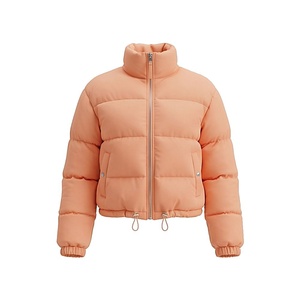 <b>Peach</b> Quilted Jacket Full Sleeve Stand Collar Zipper Closure Windproof Winter Short Length Women's Down Coat - Product Image 1