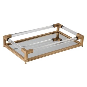 Round <b>Mirrored</b> Storage <b>Tray</b> Polished Metal Frame Modern Luxury Design Kitchen & Bathroom Use Single Tier Multifunction Organizer - Product Image 1