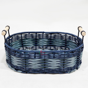 Oval Natural Rattan Storage <b>Baskets</b> With Wooden Handles Rustic Multi-Purpose Neatening <b>Basket</b> Set - Product Image 4