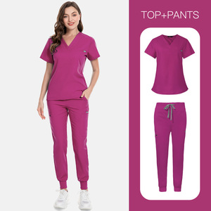 Factory Unisex V-Neck 2-Piece Custom Logo Woven Seamless Breathable Dental Clinic Jogger Hospital Uniform Medical <b>Scrubs</b> <b>Sets</b> - Product Image 2