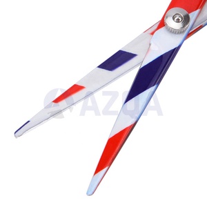 Ciseaux de coiffure professionnels en acier inoxydable avec revêtement en papier bleu, blanc et rouge, avec vis réglable pour la coiffure en salon - Product Image 3