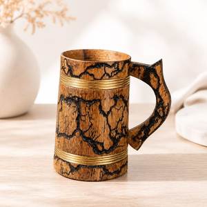 Jarra de Cerveza de Madera con Patrón de Grano Natural, Jarra Vikinga Rústica, Taza de Café/Té de Madera Grabada, Vaso de Madera para Beber, Regalo - Product Image 1