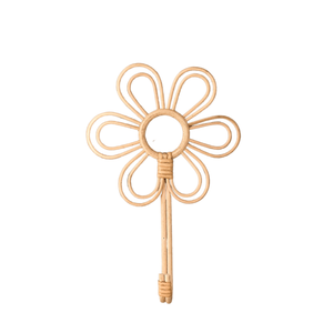 Porte-vêtements mural en bois durable, design artistique, élégant, fait main, en rotin, pour enfants, avec crochet décoratif en forme de fleur - Product Image 1