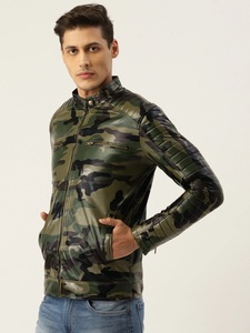 Blouson Bomber en PU camouflage pour homme, style moto, fermeture éclair, col rabattable, coupe classique, vêtement d'automne - Product Image 3