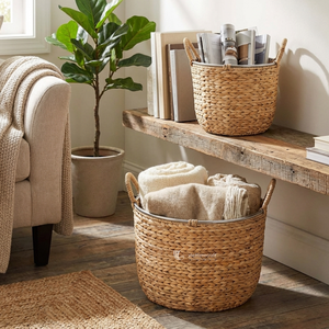 Cesta de Almacenamiento de Jacinto de Agua, Cesto Tejido en Espiga con Marco y Asas Metálicas, Almacenamiento Doméstico Ecológico - Product Image 2