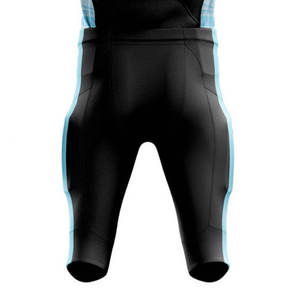 Ensemble d'uniformes de football américain personnalisés, maillot noir et bleu clair, pantalon, manches courtes, col en V, tissu respirant, impression sublimée, adulte - Product Image 5