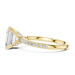 Yellow Gold Emerald Cut Lab Grown <b>Diamond</b> Engagement <b>Ring</b> Pave Solitaire Wedding <b>Ring</b> for Women - Product Image 5