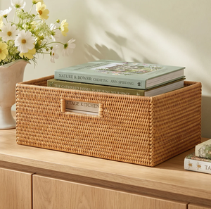 Cesta de Almacenamiento de Mimbre Natural Hecha a Mano con Asas, Cesta Organizadora Rectangular, Decoración del Hogar - Product Image 3