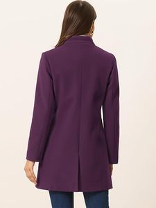 Abrigo de Invierno Casual para Mujer, Color Morado, Poliéster, Cuello Alto con Botones, Manga Larga, Color Sólido, Ligero y Ecológico - Product Image 3