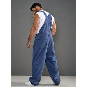 Fabricant de vêtements en gros : Salopette en jean vintage délavé pour homme, coupe ample et baggy, avec bretelles réglables et broderie, idéale pour l'hiver et le streetwear. - Product Image 4