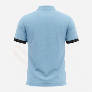 เสื้อโปโลแขนสั้นสีฟ้าอ่อนสำหรับผู้ชาย ดีไซน์ลำลองแบบถักเนื้อผ้าเรียบ ปิดด้วยกระดุม แต่งลายจุด - Product Image 2