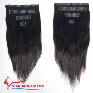 Offre du jour : Extensions de cheveux naturels vietnamiens bruts à clipser, 1 lot de 7 pièces, super soyeux et doux, prix de gros - Product Image 1