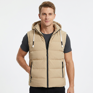 Chaleco Acolchado Reversible sin Mangas con Capucha para Hombre, Cierre de Cremallera, Resistente al Viento, de Lona, Informal, para Invierno, Color Sólido, Corte Regular - Product Image 4