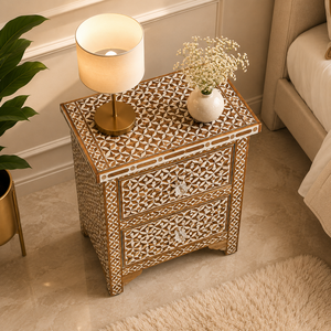 Table d'appoint de salon en bois massif avec incrustation d'os brun, grande capacité, style industriel, meuble de rangement pour coin de canapé - Product Image 3