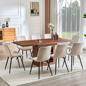 Set Tavolo da Pranzo Allungabile 59-71 Pollici con Tavolo Estraibile in MDF Noce e 8 Sedie in PU Artificiale Grigio Caldo - Product Image 1