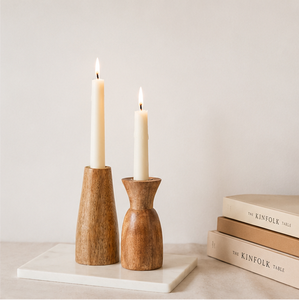 Handcrafted Mango Wood Taper Candle Holder Set Modern Minimalist Decorative Candlestick Stands For Home & Dining Table Decor - Product Image 3