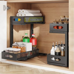 2 pezzi cassetti di stoccaggio estraibili a 2 livelli 5 cestini in rete regolabili in altezza organizzatore lavello per la cucina di casa - Product Image 5