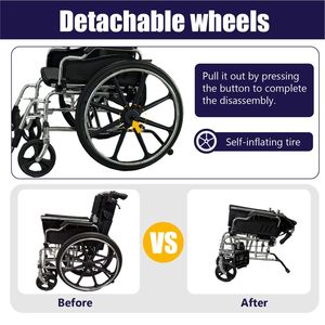 Sedia a rotelle manuale da trasporto da 20 pollici con ruote posteriori a sgancio rapido da 24 pollici, serie Bright S - Freni a mano anteriore e posteriore con bloccaggio - Product Image 6