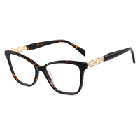 Gafas de moda para mujer 2026: Monturas ópticas ligeras de acetato de aro completo con forma de ojo de gato y patillas de diseño.
