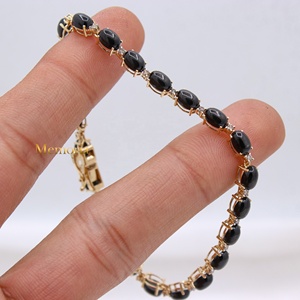 กำไลข้อมือทองคำ 14K ประดับพลอยแบล็คสตาร์ทรงคาโบชองธรรมชาติ |   เครื่องประดับเพชรแบบยูนิเซ็กซ์ ราคาขายส่ง - Product Image 5