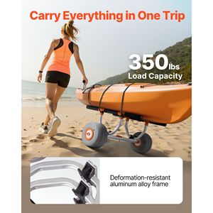 Carrelli e Carriole Porta Kayak con Capacità di Carico di 158 kg, Pneumatici in PU Gonfiabili da 12 Pollici e 2 Cinghie per Facile Montaggio e Smontaggio - Product Image 2
