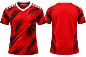 Maillot de football rouge à col en V pour homme, sublimé, uni, à manches courtes, kit uniforme d'équipe, 100 % polyester, nom d'équipe personnalisé - Product Image 3