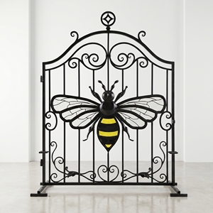 Portail de jardin en fer forgé KHP, design en forme d'abeille, résistant à la rouille, portail extérieur, mécanisme d'ouverture manuel, surface finie. - Product Image 3