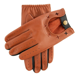 Gants de conduite en cuir marron, à doigts entiers, perforés avec découpes en étoile, sangle de poignet réglable, unisexe, toutes saisons - Product Image 4