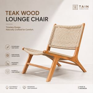 Fabricante OEM de Muebles de Madera de Teca Indonesia, Silla con Detalles de Cordón Tejido Personalizada, Venta Directa de Fábrica, Silla de Salón Moderna - Product Image 1