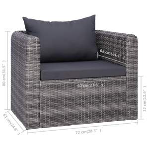 Chaise de jardin en rotin PE gris moyen avec housses amovibles - Product Image 6