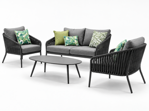 Juego de sofás de mimbre para exteriores de 4 piezas con mesa de centro, muebles de patio impermeables, estructura de aluminio, color gris - Product Image 2