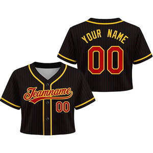 Black <b>Red</b> and Gold Custom Personalized Baseball <b>Crop</b> <b>Top</b> for Women Girls Kids Youth Pinstripe Jersey Shirt with Durable Printing - Product Image 1