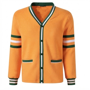 Cardigan universitaire personnalisé - Manches rayées, col en V, boutonnage, molleton épais 360 GSM, vêtements universitaires et de style grec - Product Image 1