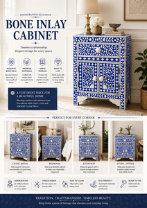 Mesa Auxiliar Decorativa de Madera con Incrustaciones de Hueso Azul, Diseño Oriental, Forma Rectangular, con Cajones de Almacenamiento - Product Image 5