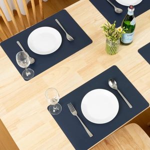 Modern <b>Round</b> Leather Placemats 3mm Thick Non-Slip Eco-Friendly Navy Blue <b>Table</b> <b>Mats</b> for Dining Set - Product Image 1