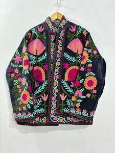 <b>Top</b> Trendy Black Suzani Embroidery Velvet Jacket Traditional Winter Short <b>Coat</b> Festival Outerwear Warm Bohemian for Women - Product Image 1